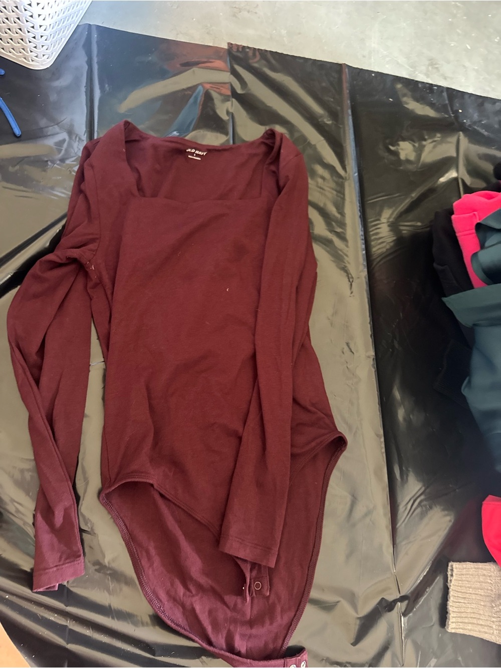 A New Day Women's Long Sleeve Square Neck Bodysuit - Burgundy